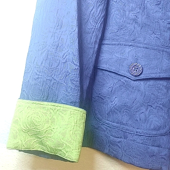 Coldwater Creek button up purple with green blazer rose textured damask size 8 - Picture 5 of 12